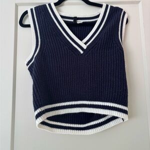 H&M Navy and White V-Neck Sweater Vest